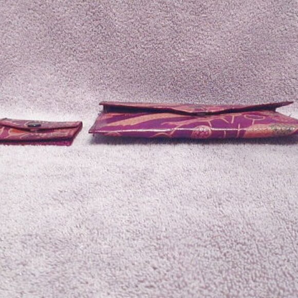 Vtg Tooled Leather Clutch Wallet & Coin Purse Hand Painted Tulips 2 Piece 70s - Picture 8 of 8